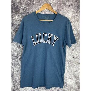 Lucky Blue Varsity Vintage style Logo Tee T Shirt Men's Medium